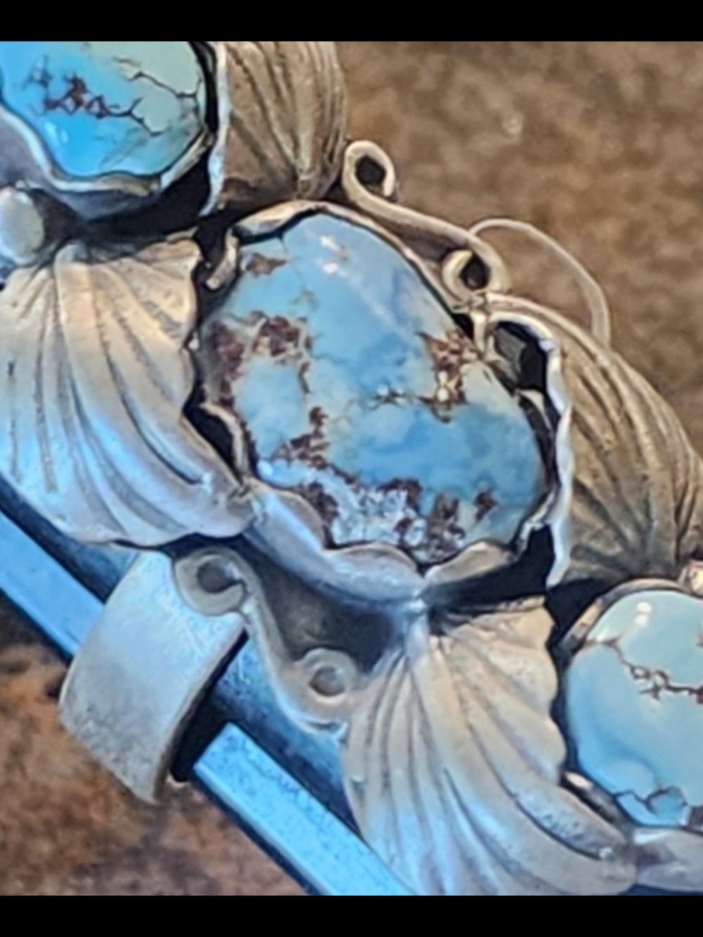 Vintage Sterling Silver Turquoise Triple Stone Statement Ring Adjustable 7 8 9 - Picture 7 of 10